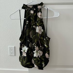RACHEL ZOE Sleeveless Floral  Blouse Halter Top Elastic Hem Slight Open …